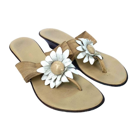 Summer Flat Slippers Sandals Low heels Size 6 with Cute Sunflower, Made in Italy - Picture 2 of 6